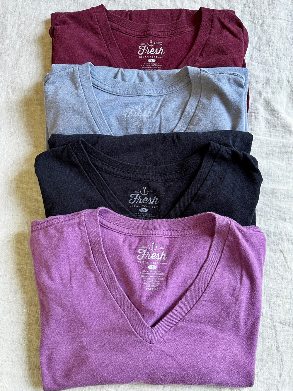 Fresh Clean Men's Short-Sleeve V-Neck Tee Pack — Plum, Light Blue, Black, Wine